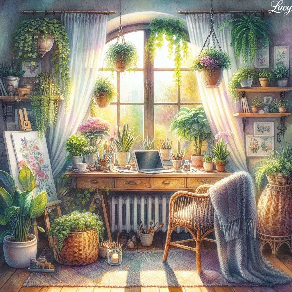 Espaço de trabalho aconchegante e iluminado pelo sol puzzle online