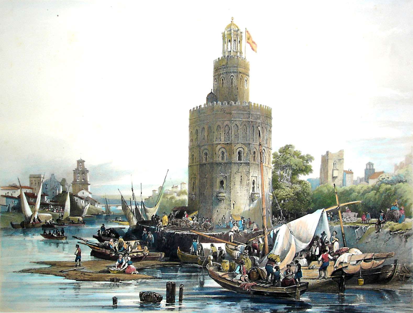 Bécquer, Jacottet -1844- Torre del Oro, Sevilla online puzzel
