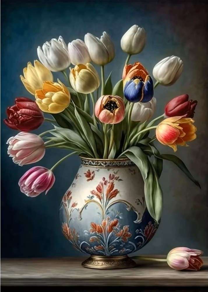 tulipanes en un jarrón decorativo rompecabezas en línea