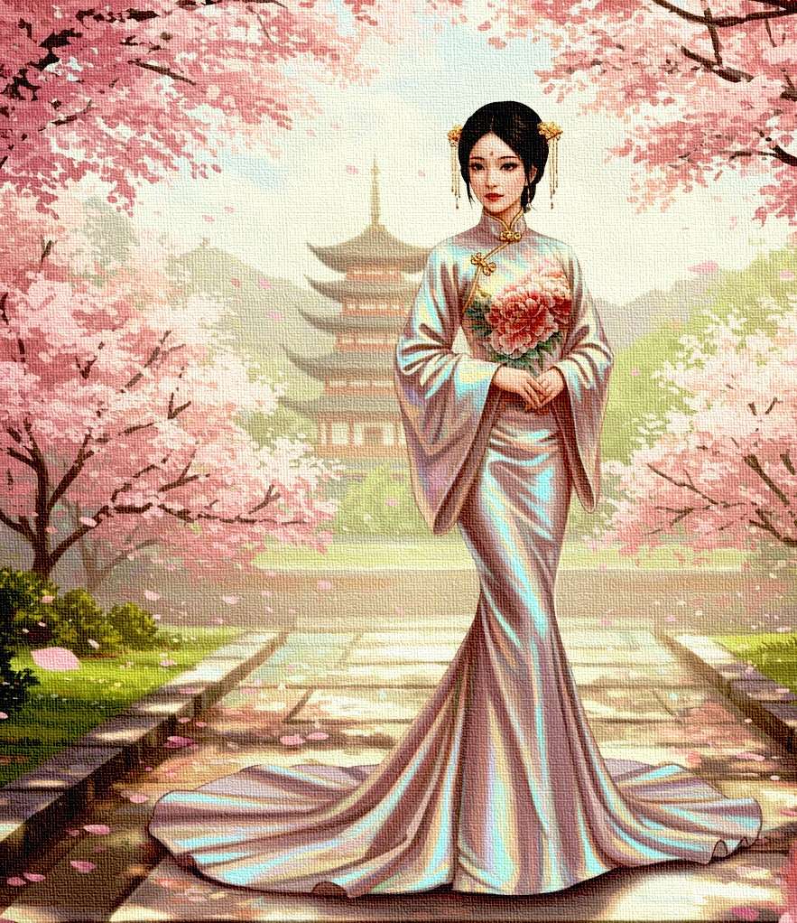 Una donna giapponese durante una passeggiata mattutina puzzle online