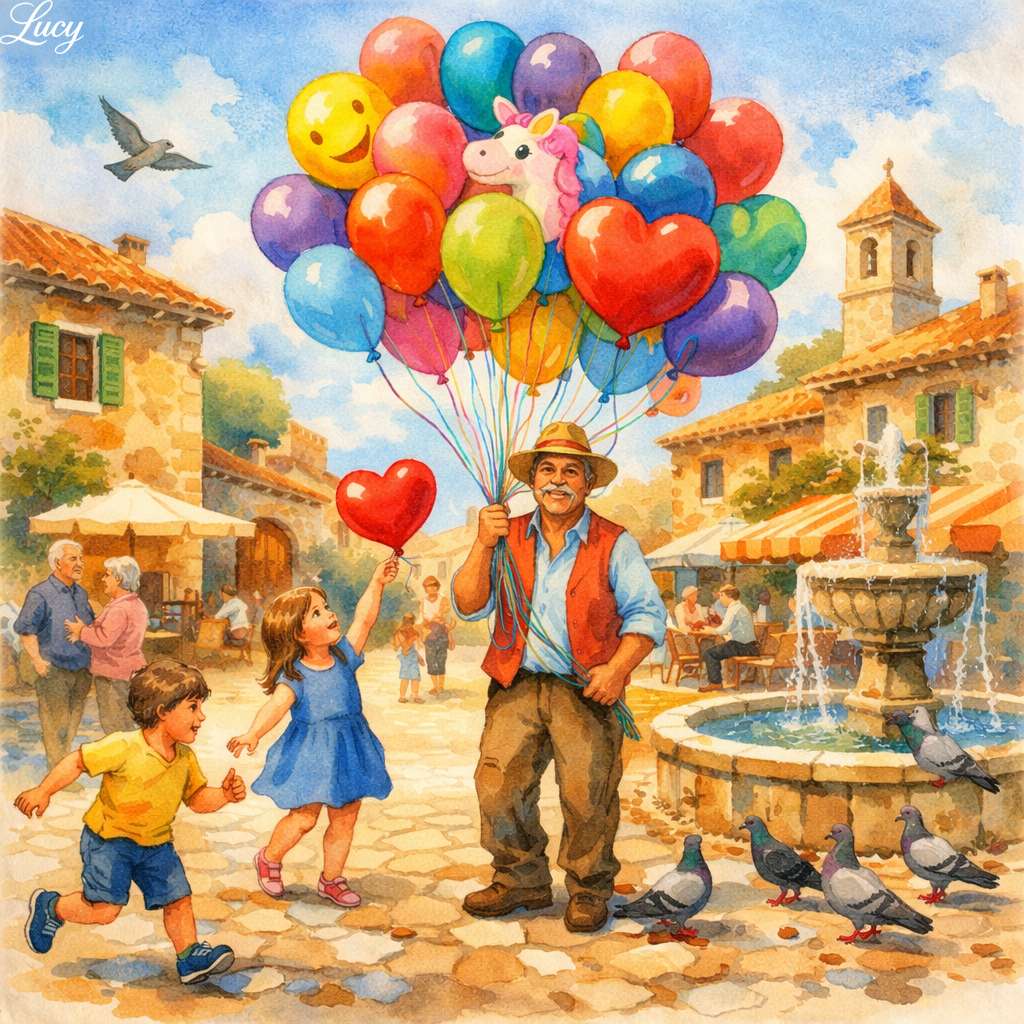 Balloon seller in a sunny square jigsaw puzzle online