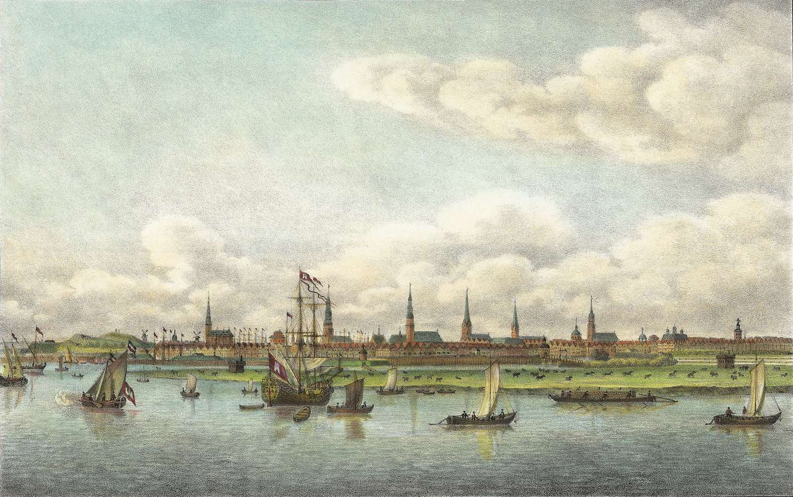 Suhr P -1840- Hamburg w 1700 roku od strony Łaby puzzle online