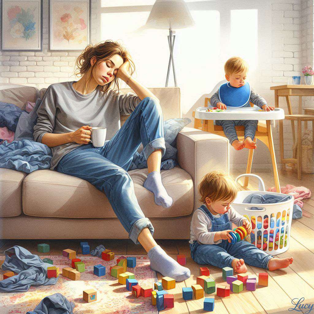 Wyczerpana młoda matka puzzle online