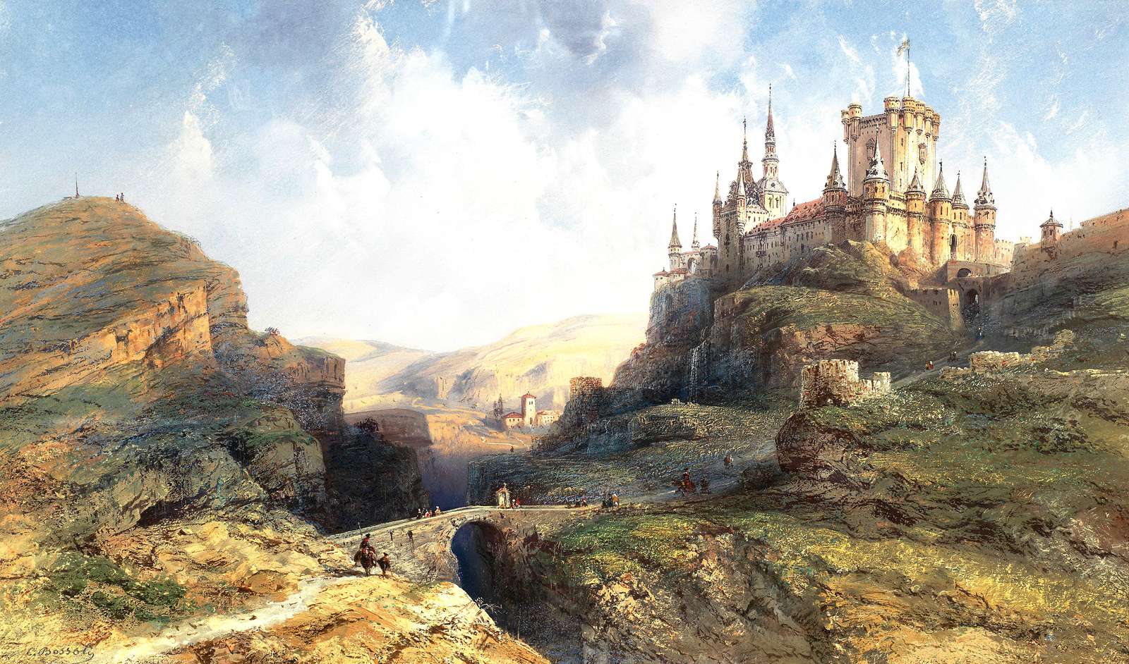 Bossoli C -ca1855 - Reisende auf der Burgroute Online-Puzzle