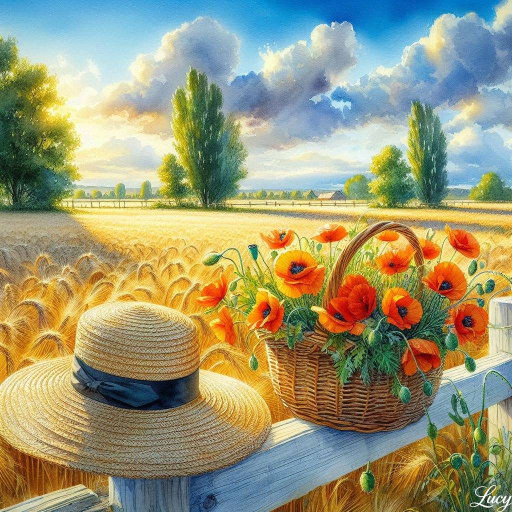 Rural landscape with golden wheat fields online puzzle