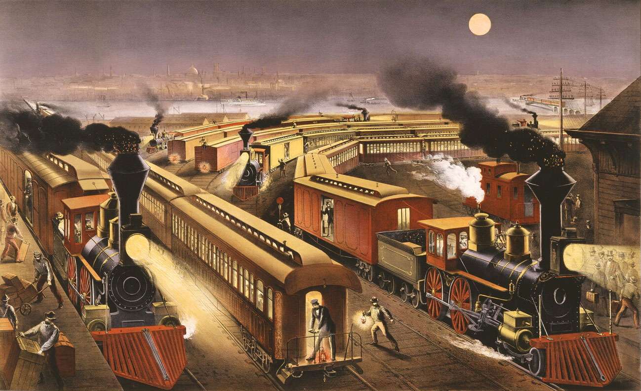 Parsons & Atwater -1876- Night at the marshalling yard jigsaw puzzle online