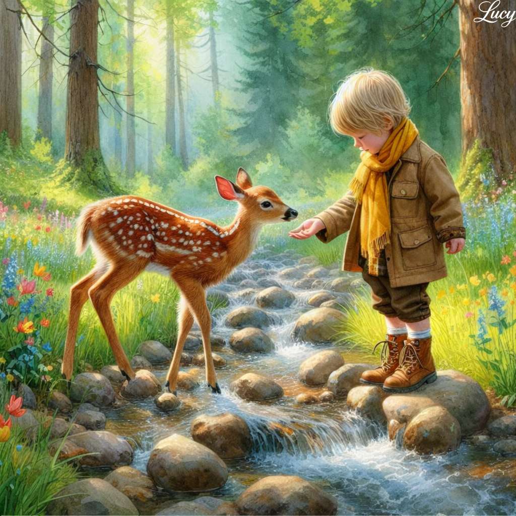 川沿いの少年と子鹿 ジグソーパズルオンライン