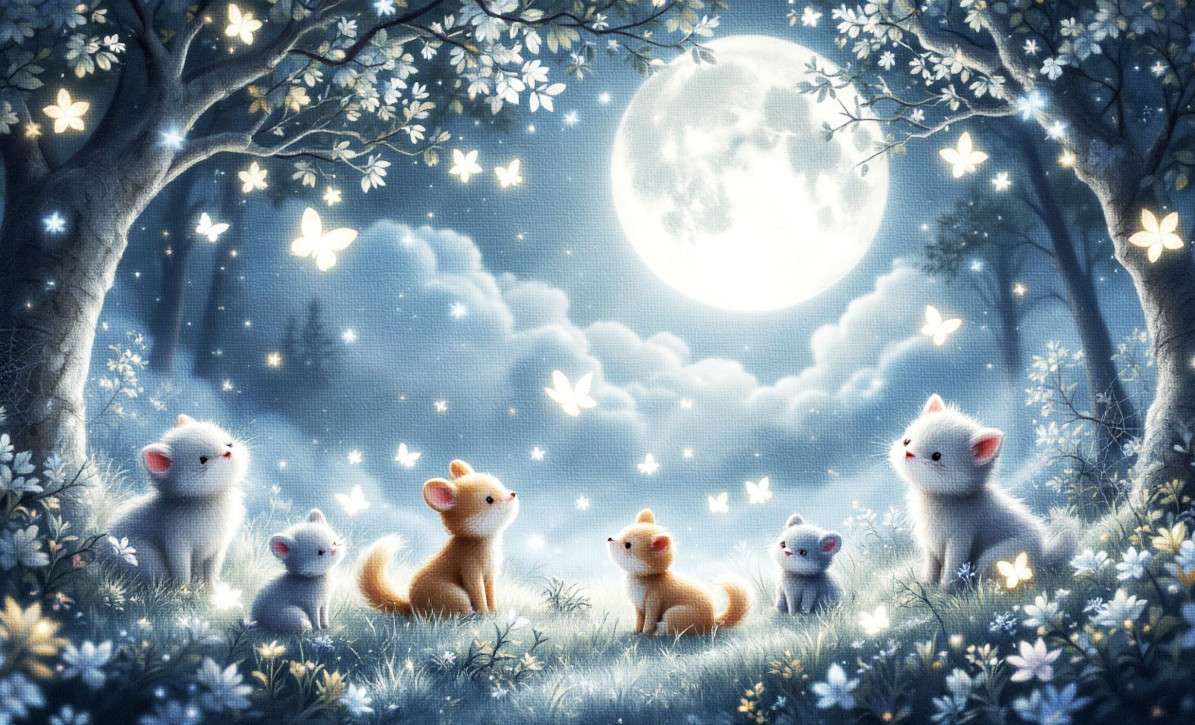 Djur i skogen vid månsken pussel på nätet