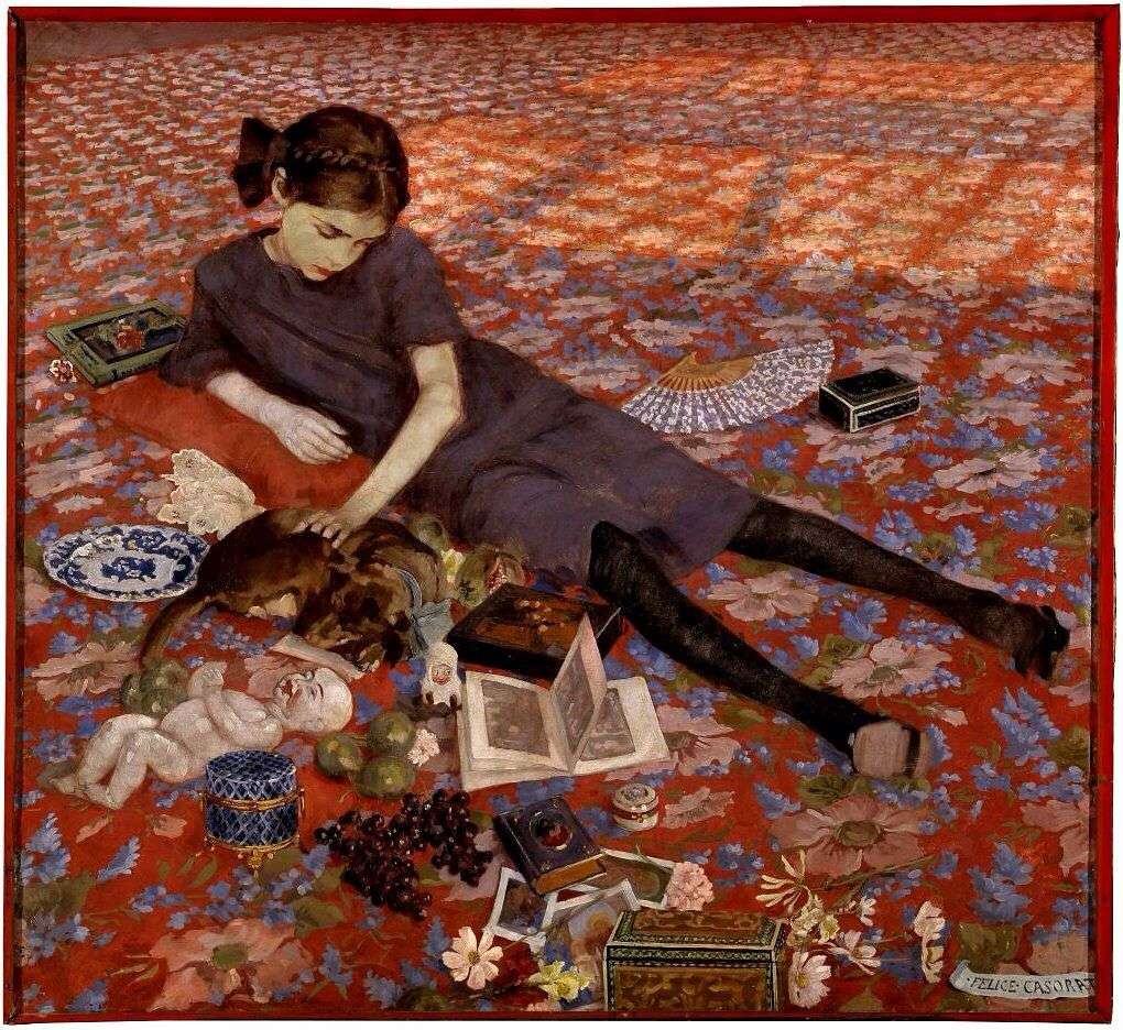 FELICE CASORATI - Girl on the red carpet jigsaw puzzle online