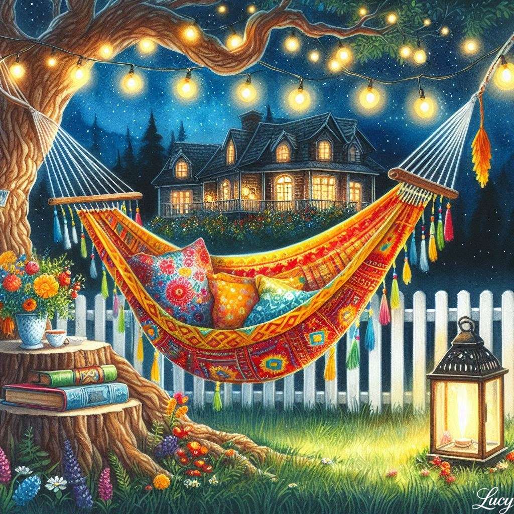 Nattlig trädgårdsscen Pussel online