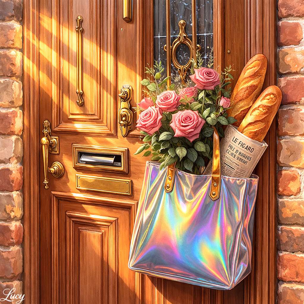 Napos ajtó virágokkal és bagettekkel online puzzle