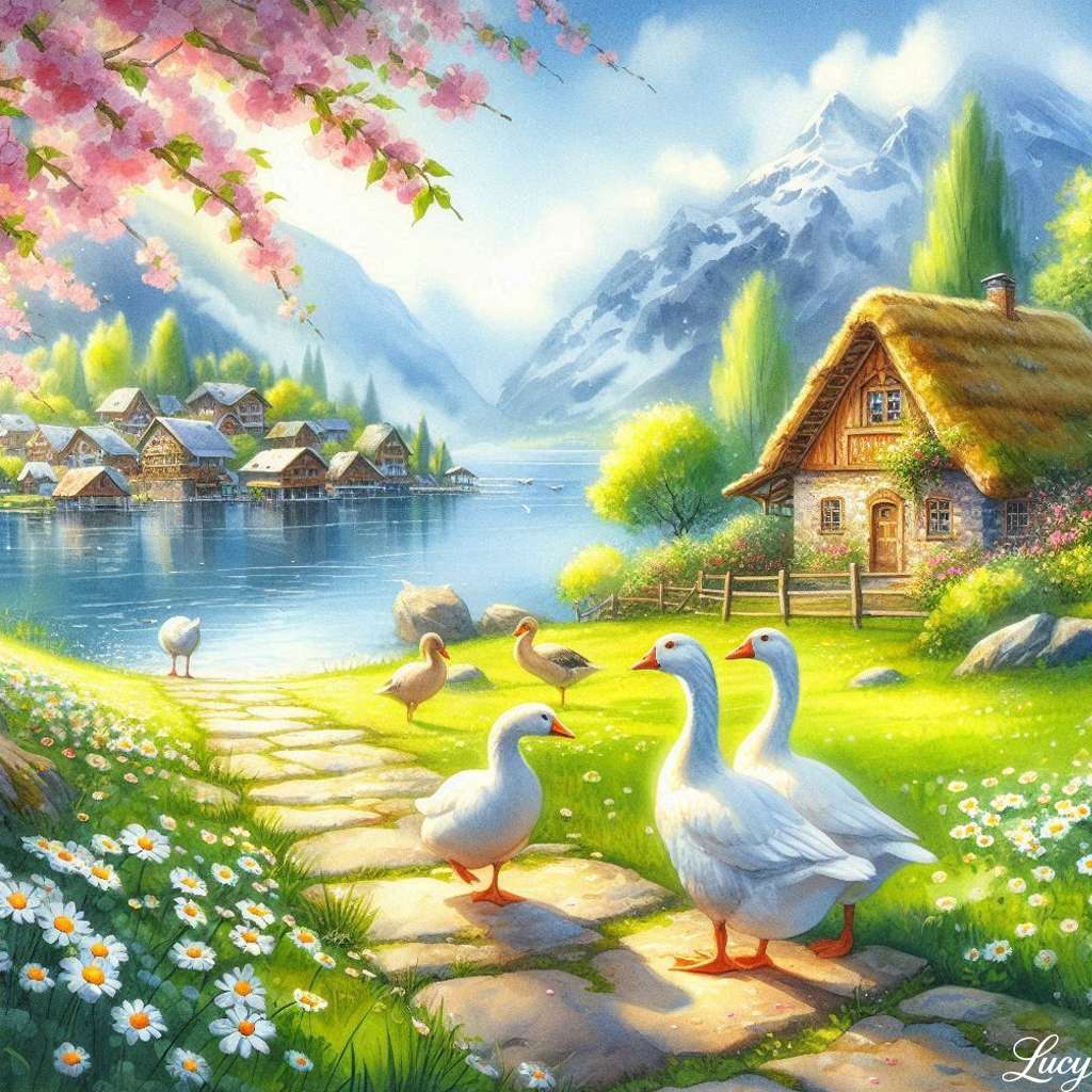 Prato verde brillante punteggiato di margherite bianche puzzle online