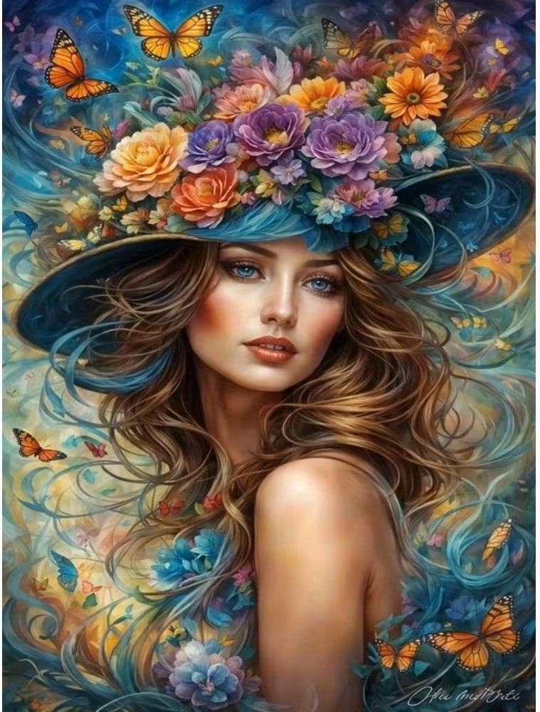 woman in hat with flowers online puzzle