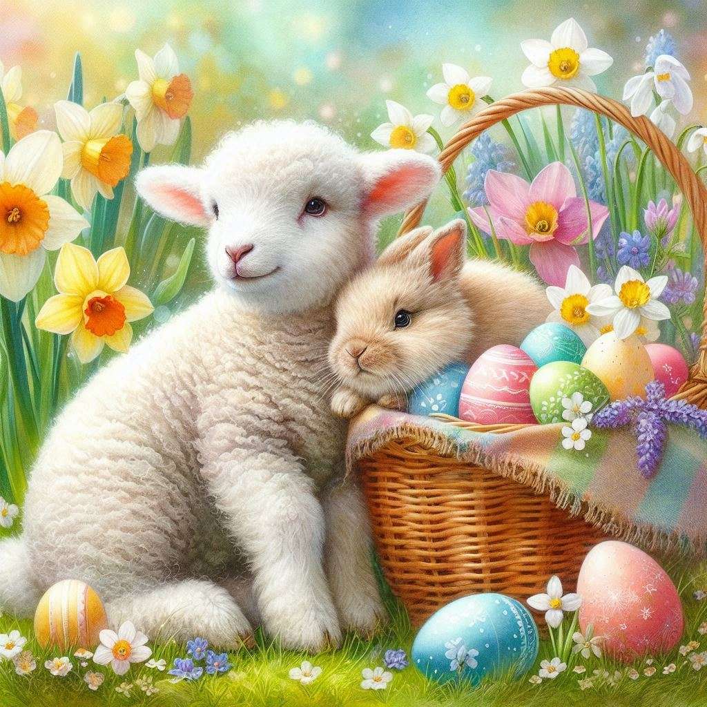 Adorable agneau blanc moelleux et lapin beige doux puzzle en ligne