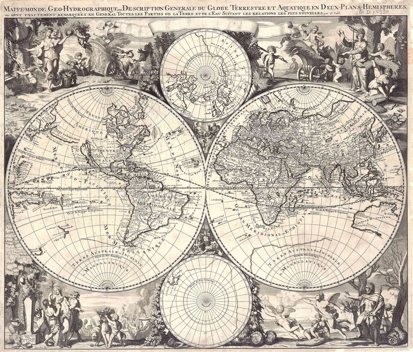 Valck G -1705- Geo-hydrographic world map online puzzle