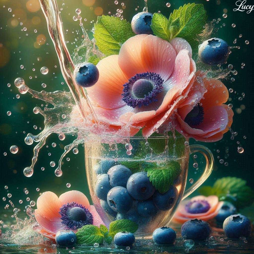 Mirtilli e anemoni in un tuffo puzzle online