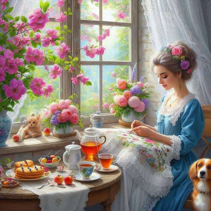 Dívka vyšívání skládačky online