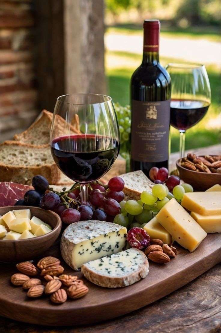 tabla de quesos y vino para dos rompecabezas en línea