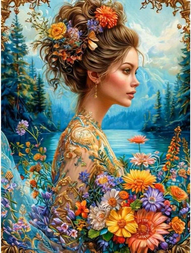 donna con un mazzo di fiori puzzle online