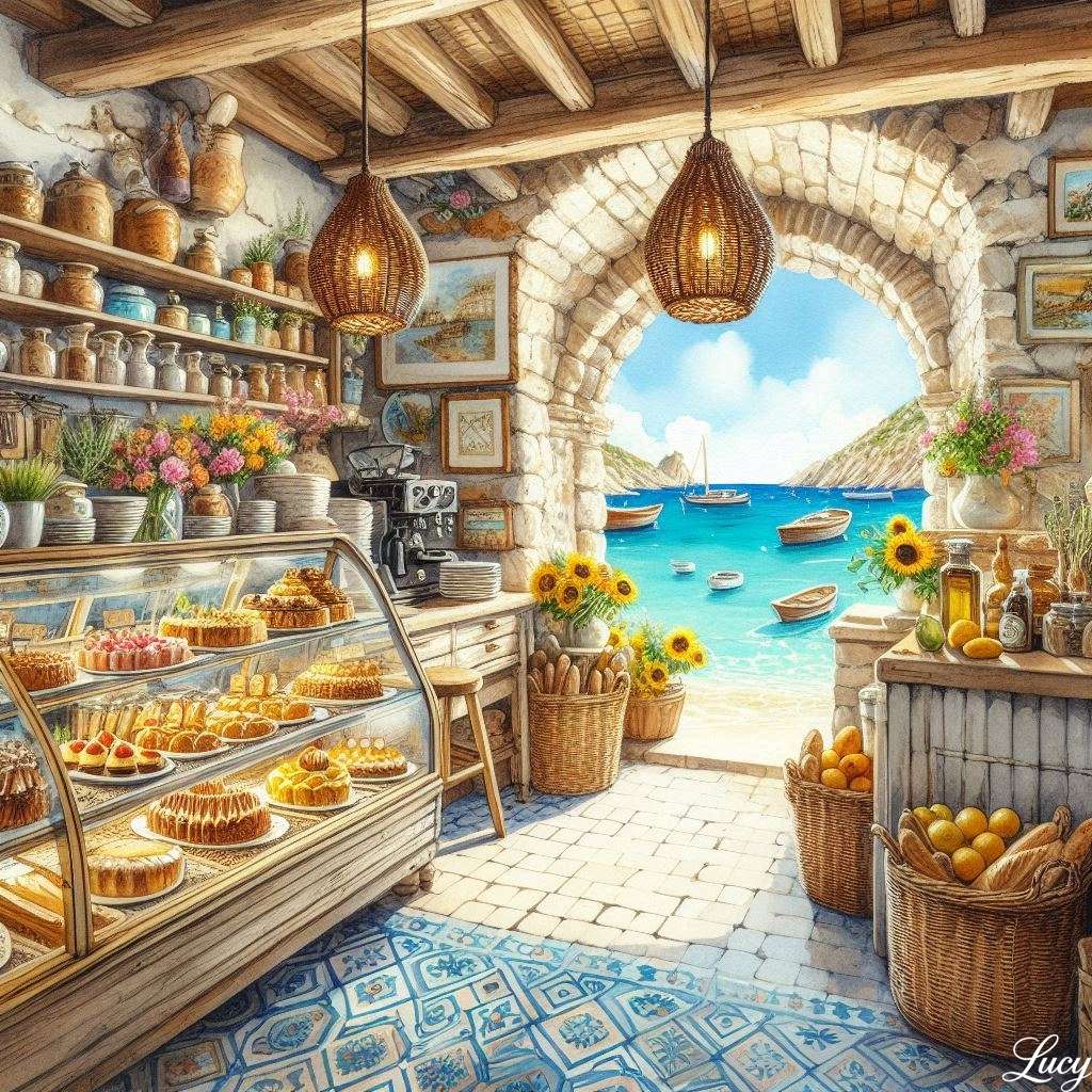 Seaside cafe under a rustic archway jigsaw puzzle online