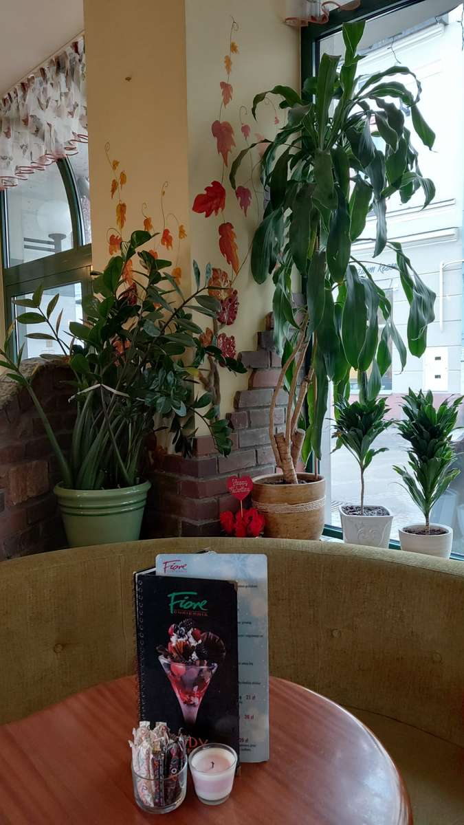 interno del locale e fiori dietro il tavolo puzzle online