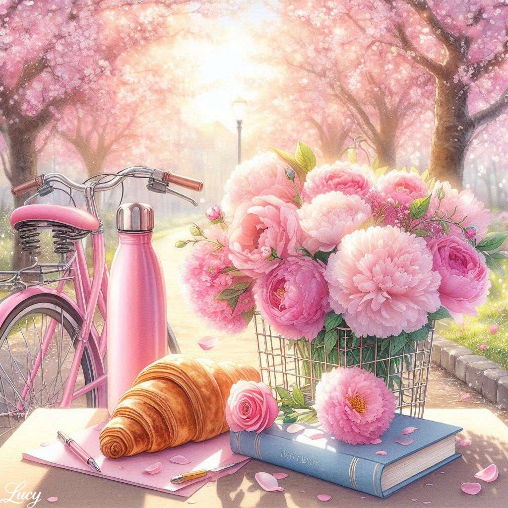 A sunlit avenue of cherry blossom trees jigsaw puzzle online