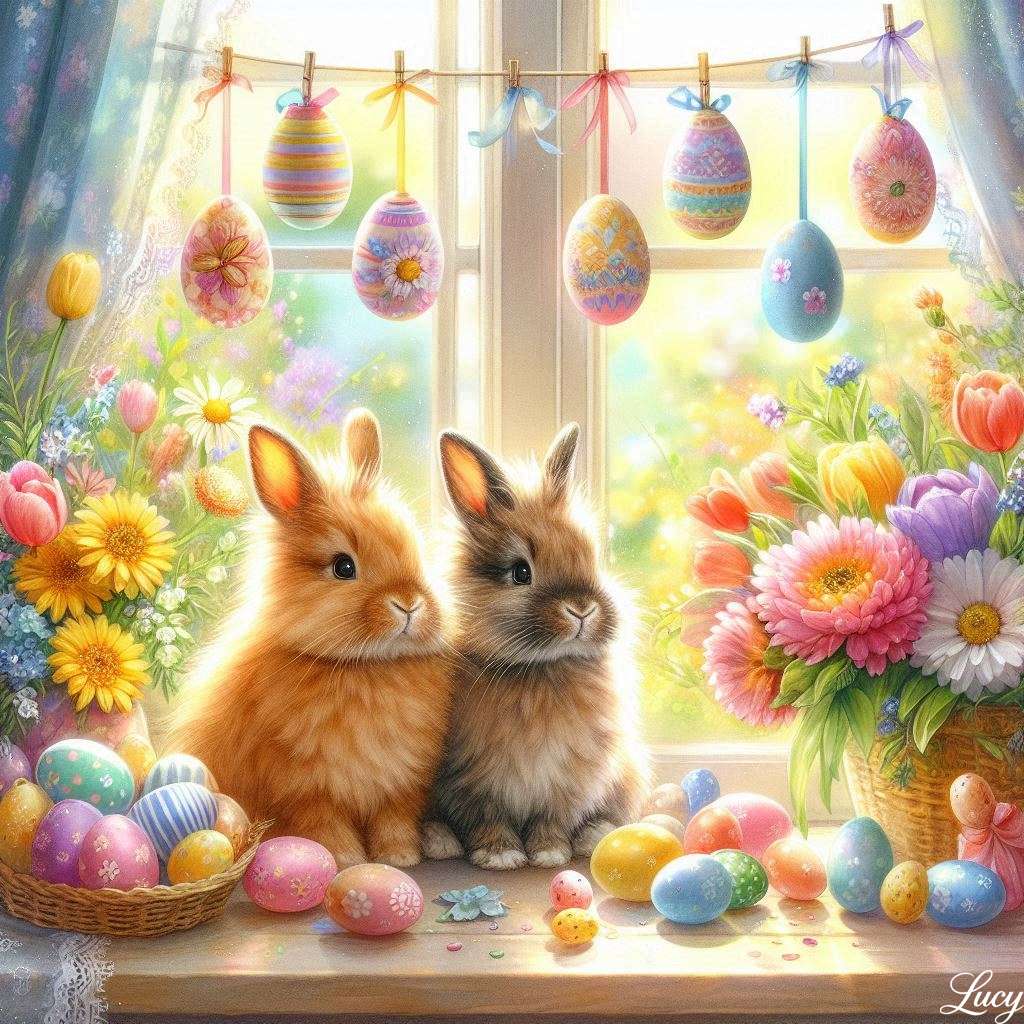 2 fluffy brown rabbits sitting side by side jigsaw puzzle online