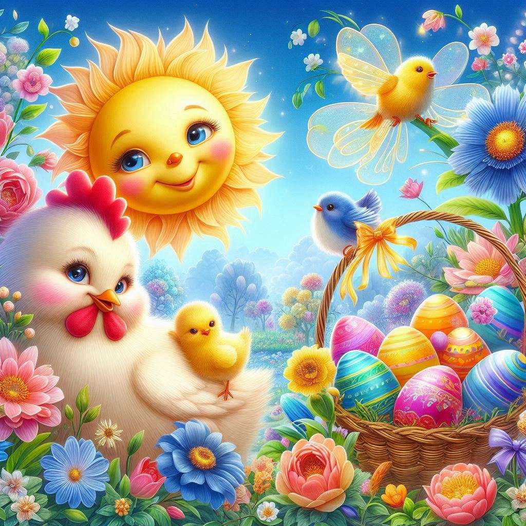 Găină, pui, ouă de Paște jigsaw puzzle online