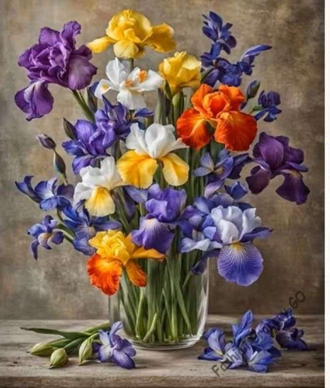 boeket irissen in een vaas legpuzzel online