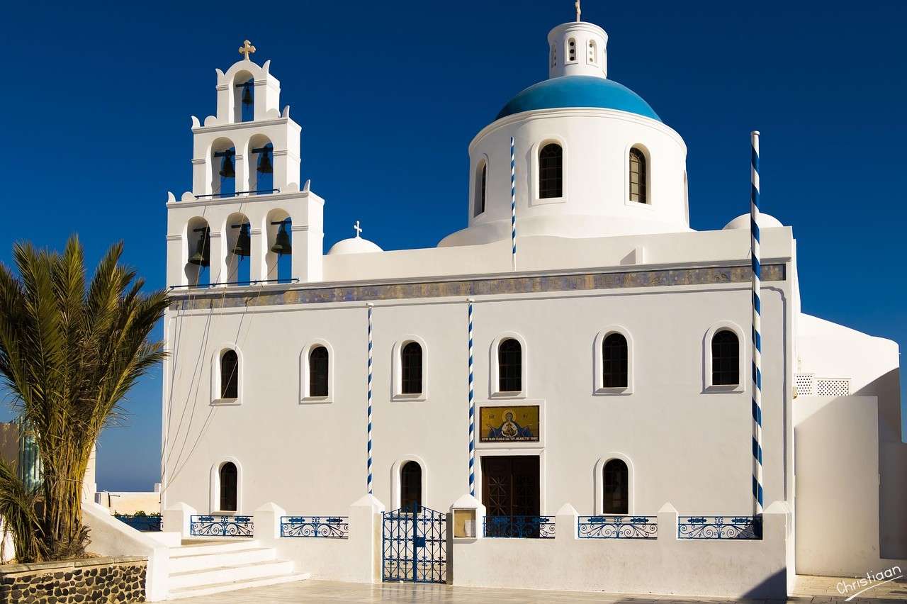 Santorini, Griekenland, Kerk. legpuzzel online