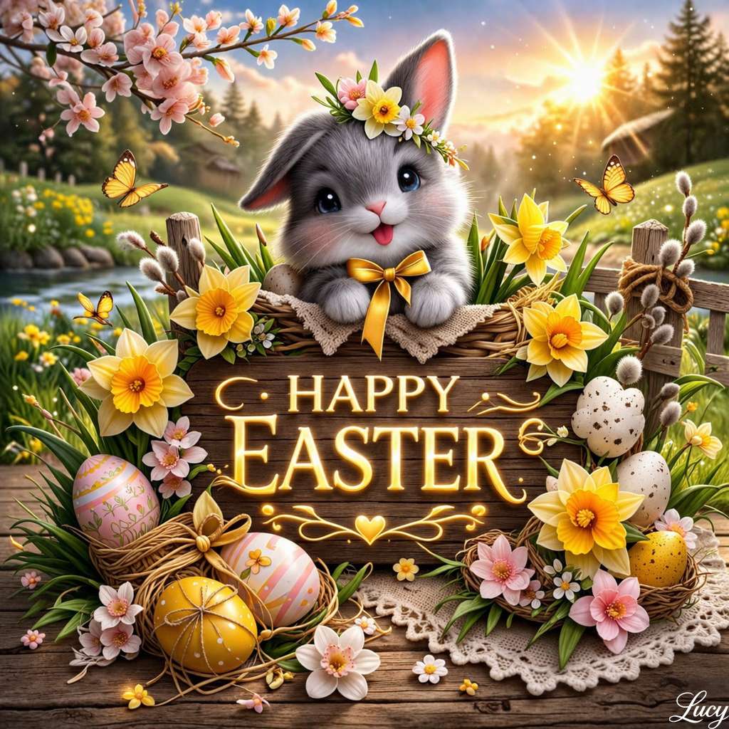 Buona Pasqua con coniglietto felice puzzle online