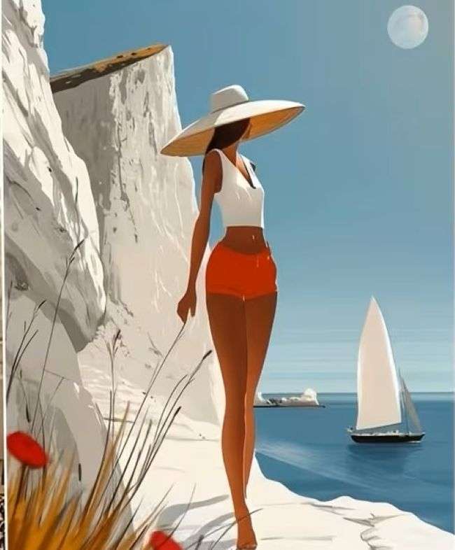 slender woman on the sea shore online puzzle