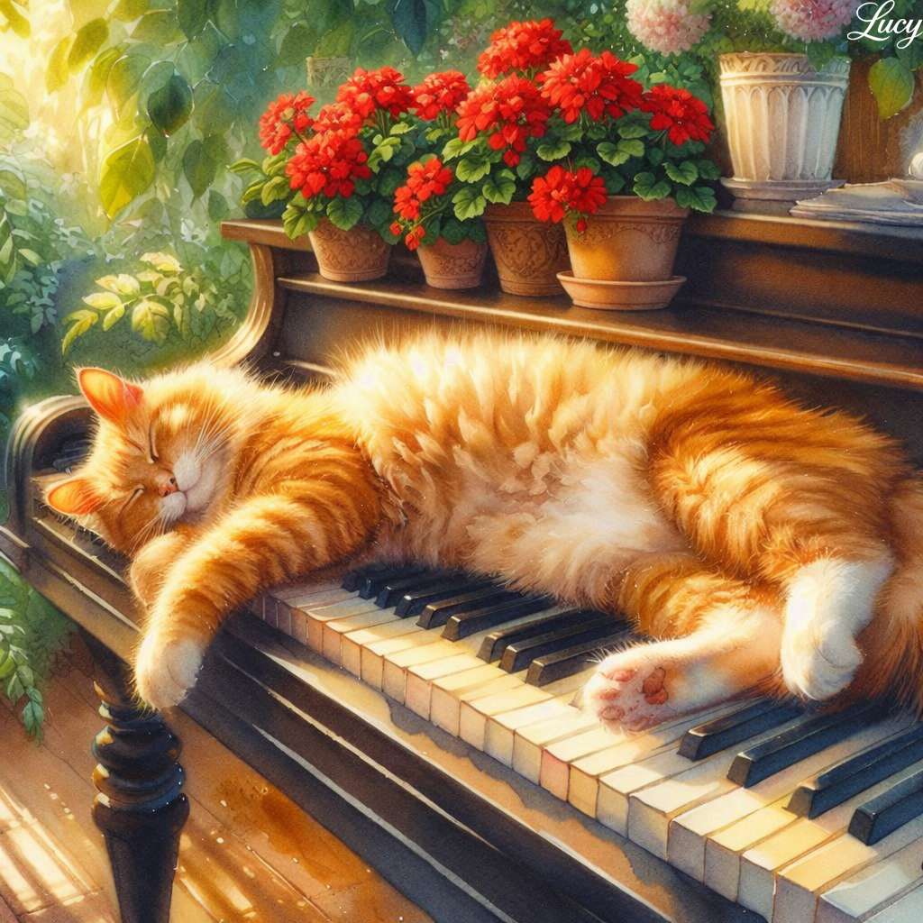 Sleeping cat atop piano keys jigsaw puzzle online