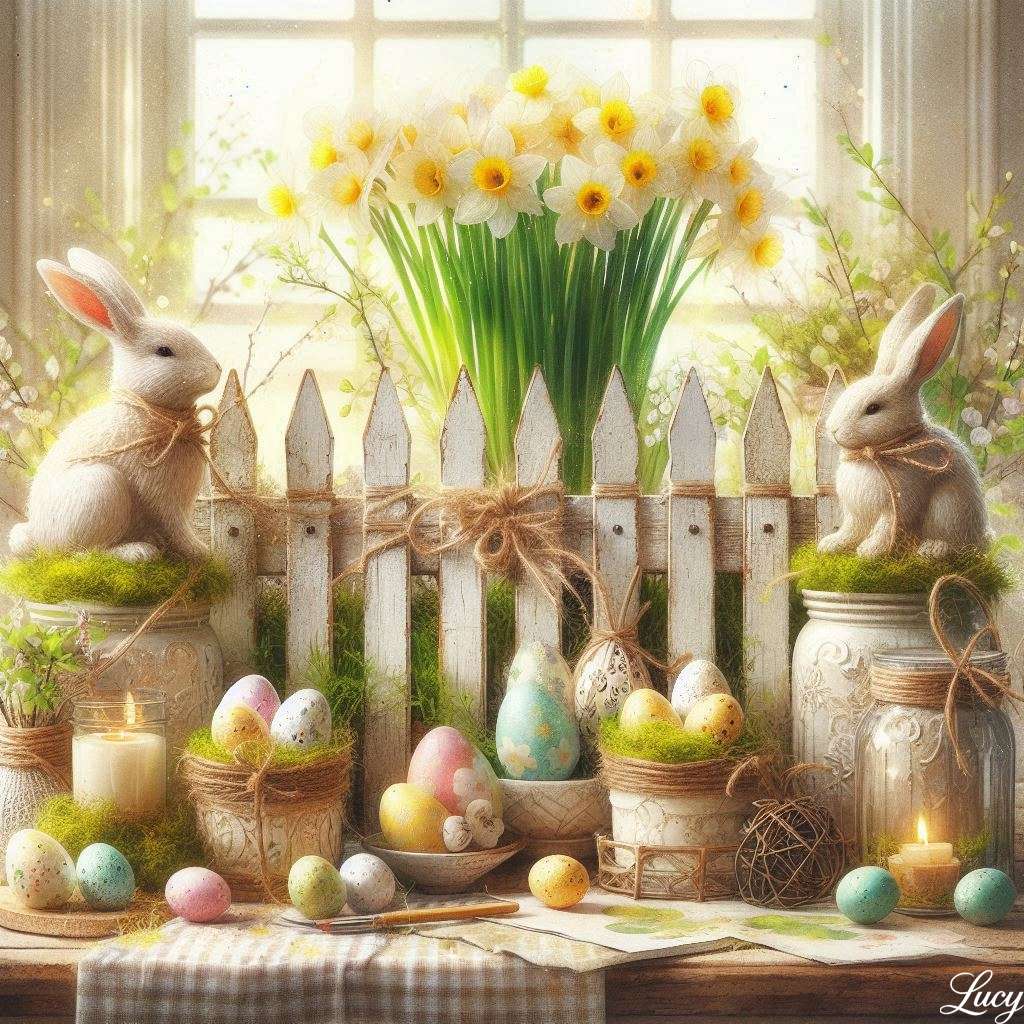 Ein bezauberndes rustikales Oster-Tischarrangement Online-Puzzle