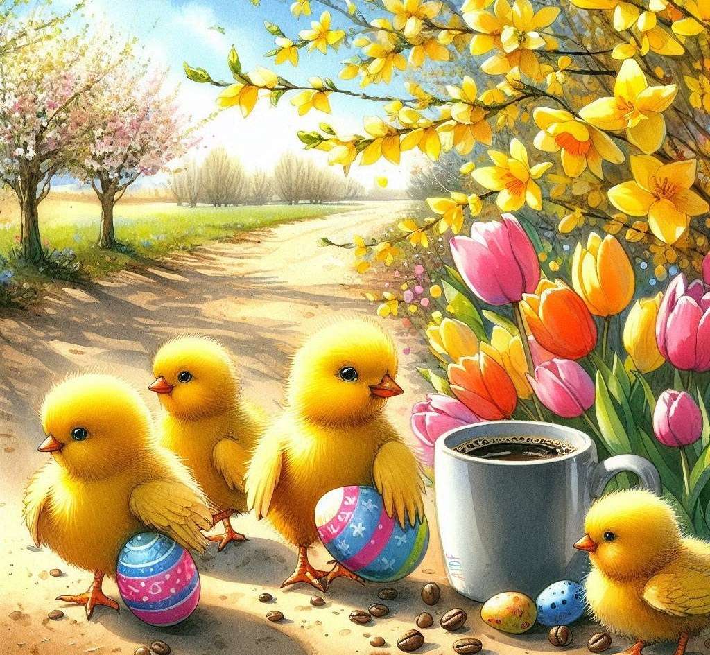 Pintinhos Fofos com Ovos de Páscoa quebra-cabeças online