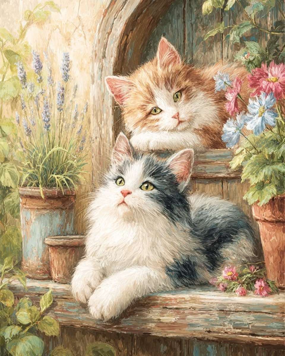 due gattini tra le piante puzzle online