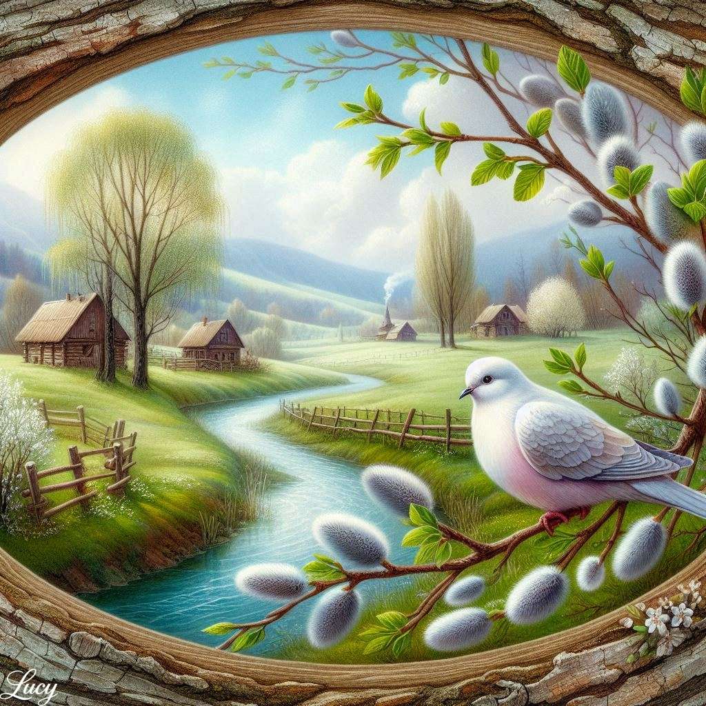 Fridfull vårscen på landsbygden Pussel online