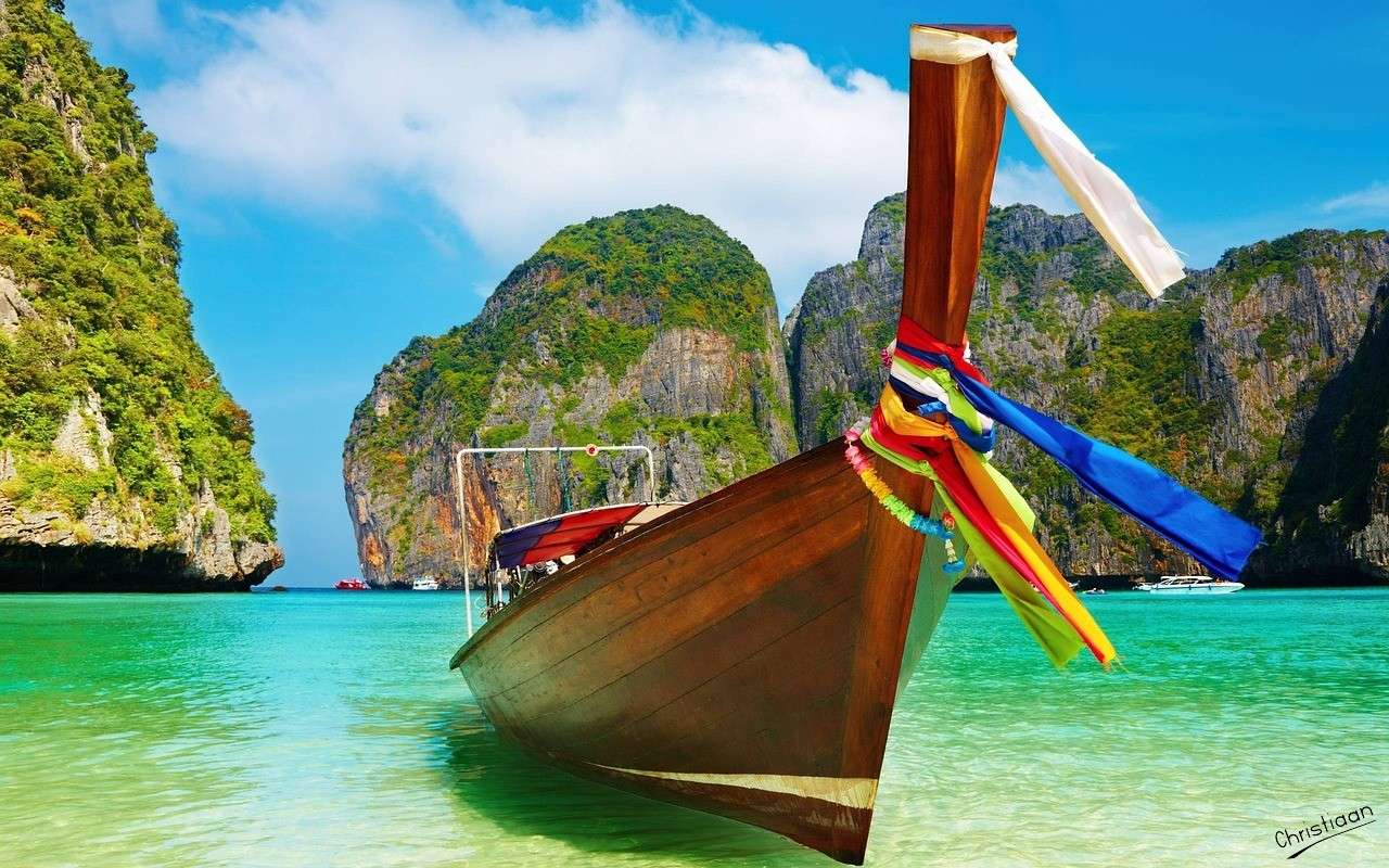 Bucht, Strand, Boot. Puzzlespiel online