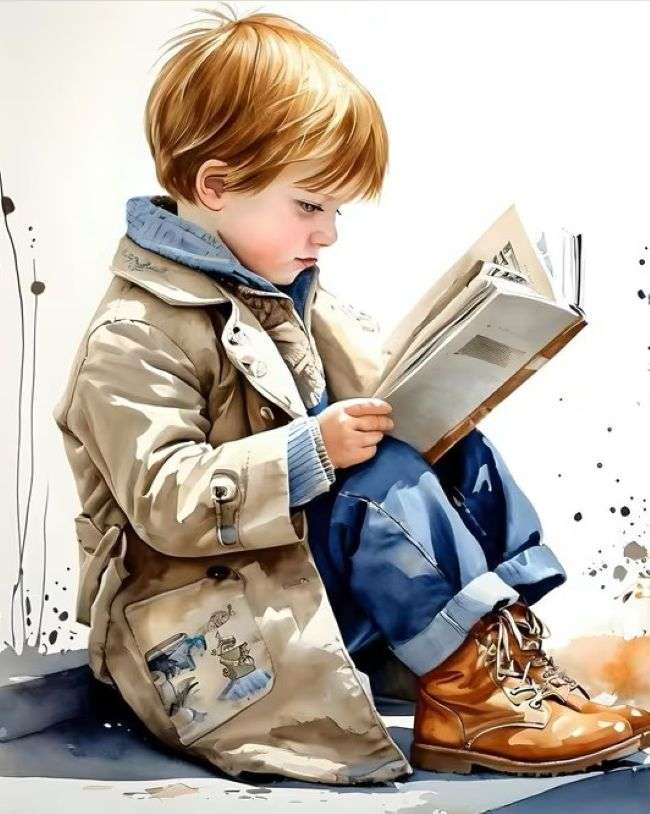 chłopiec czytający książkę puzzle online