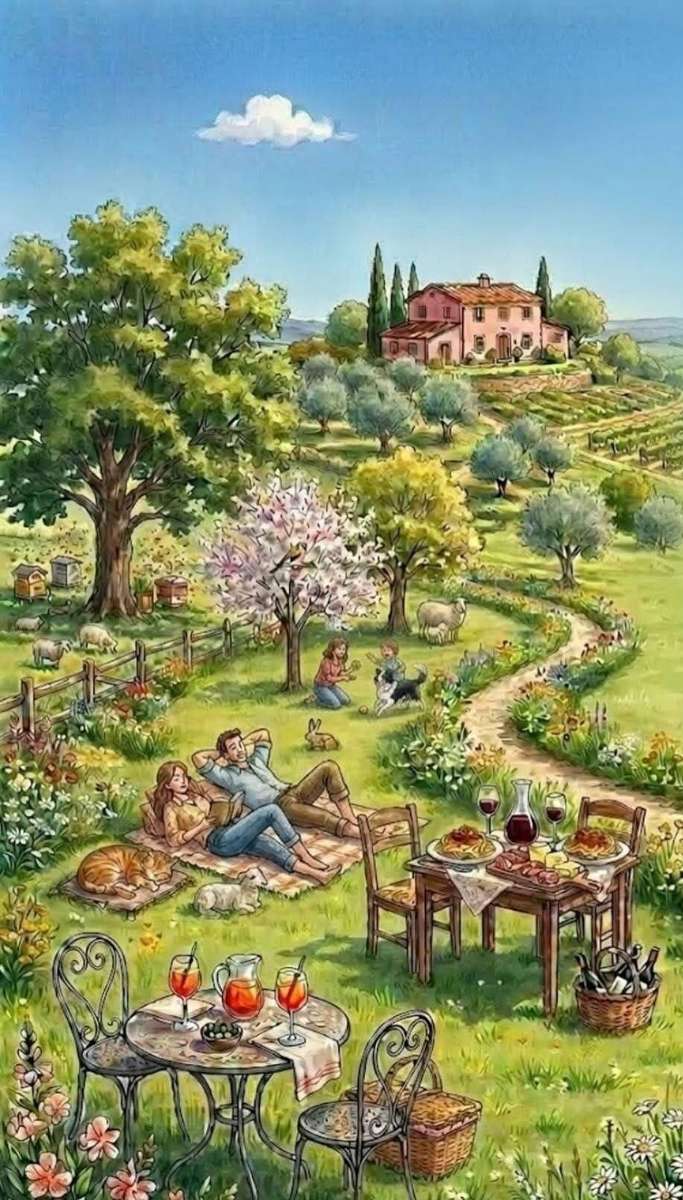 Picknick på landsbygden pussel på nätet