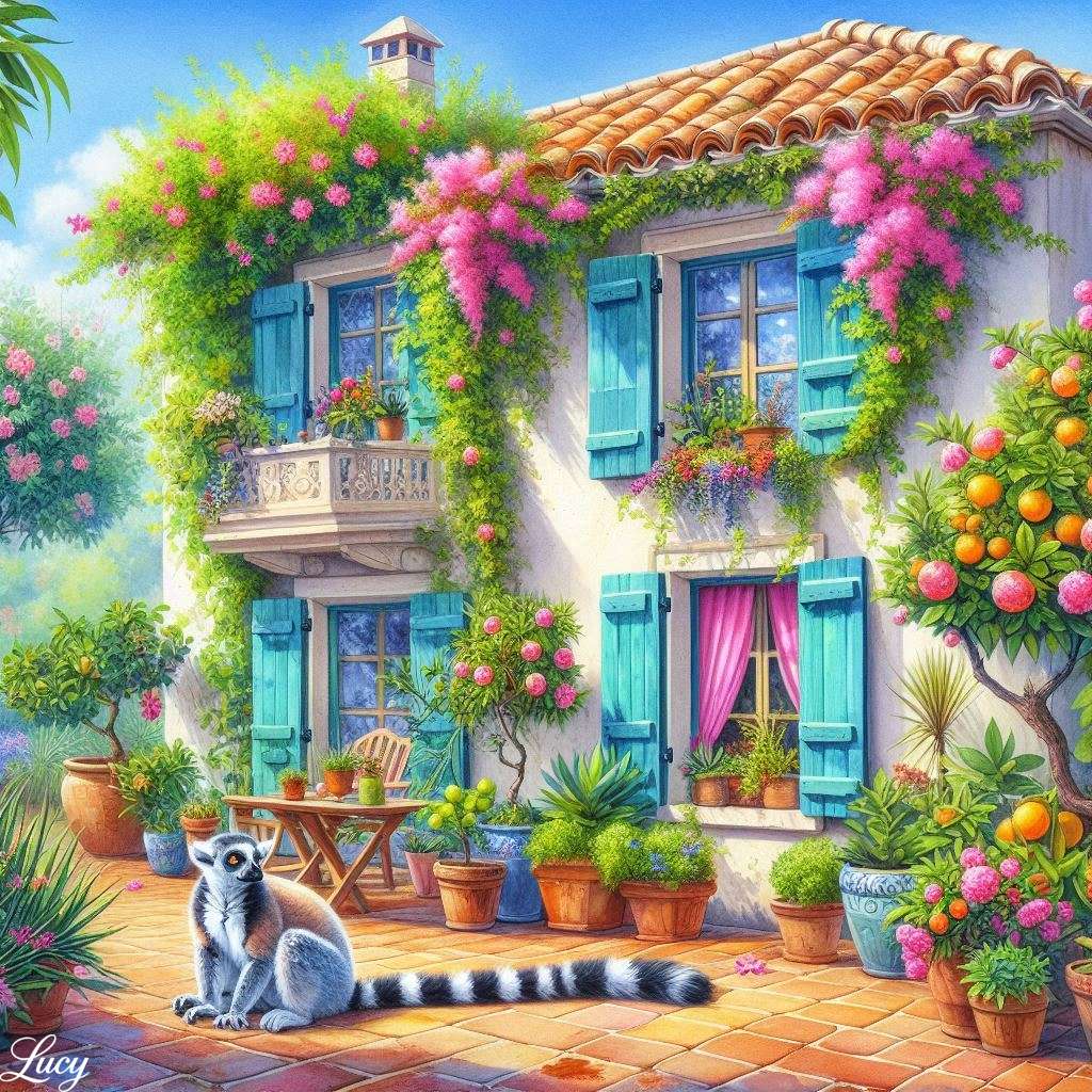 Hus exteriör i medelhavsstil pussel på nätet