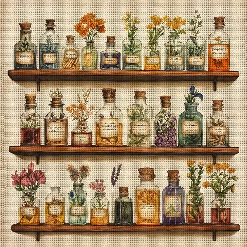 hylla med fina flaskor Pussel online