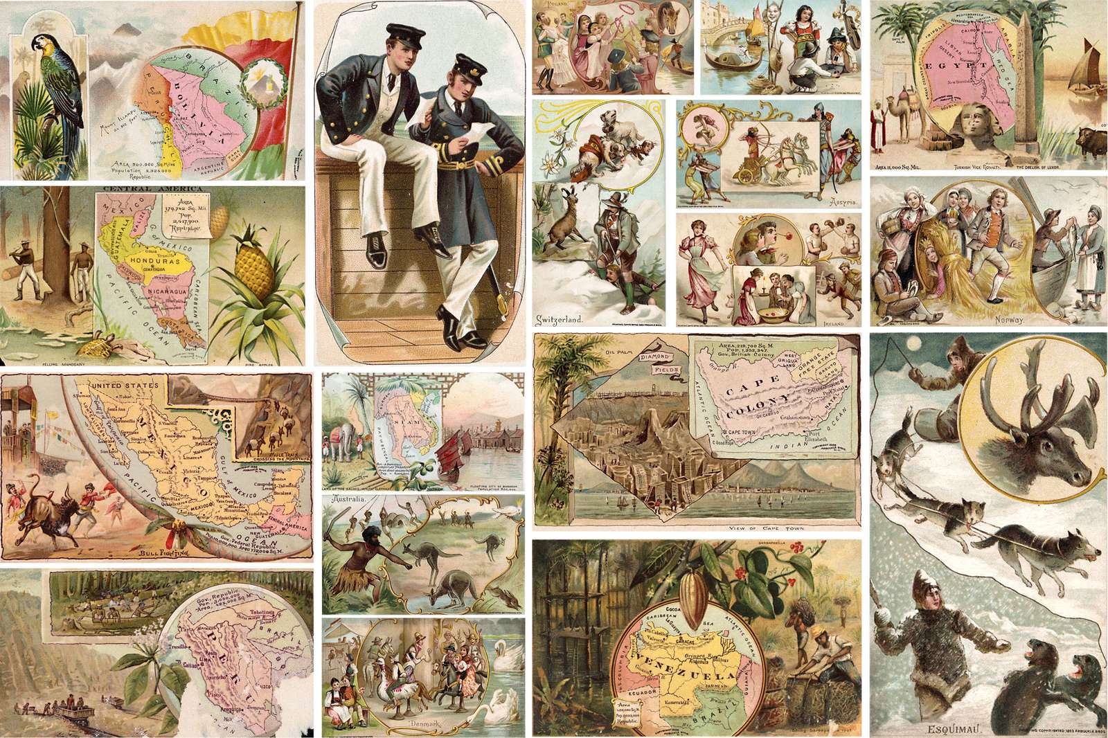 Arbuckle Bros. -1893- Visión estadounidense del mundo rompecabezas en línea