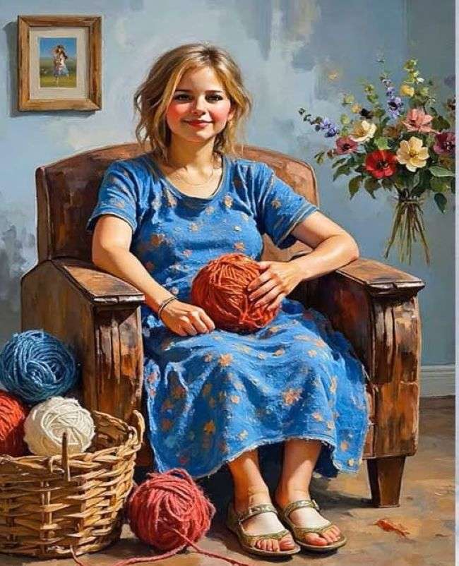 kobieta ze swoją robótką puzzle online