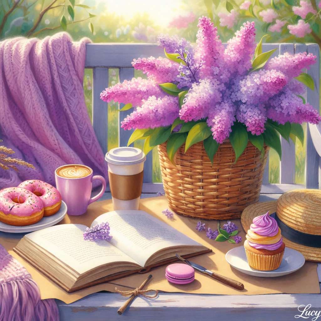 Dolcetti primaverili su una panchina bianca puzzle online