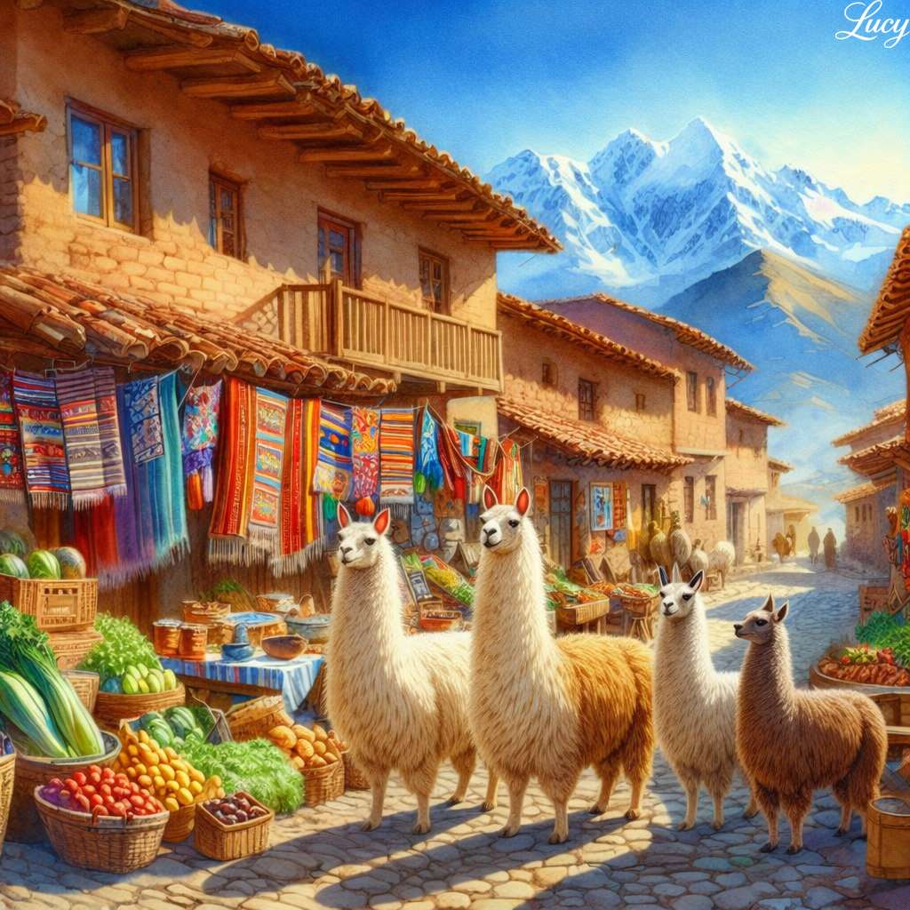 Piața din satul andin cu lame jigsaw puzzle online