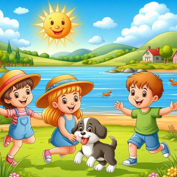 sunny weather kids play jigsaw puzzle online