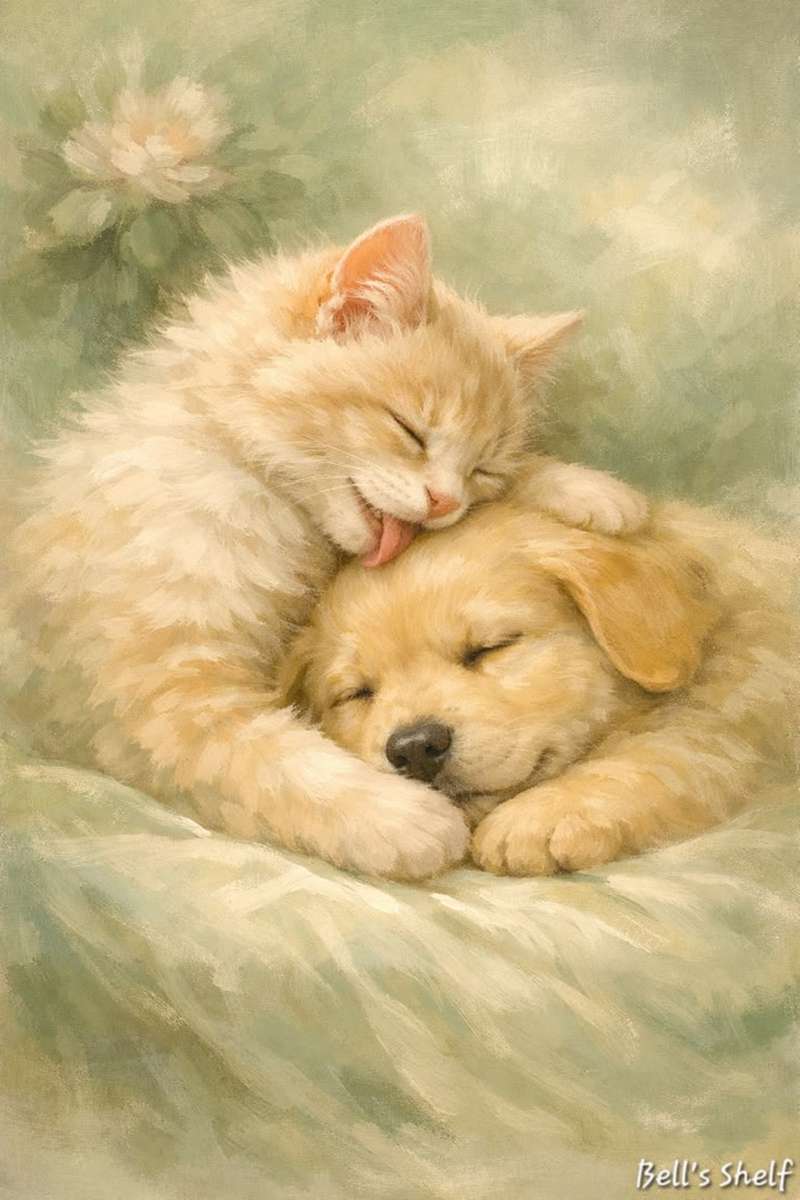 dikke knuffel tussen een kitten en een puppy online puzzel