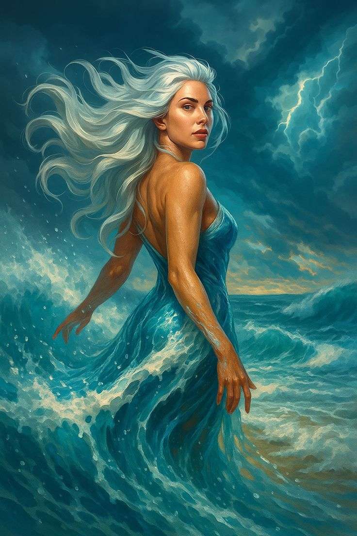 een prachtige zeeheks in stormachtige zeeën online puzzel
