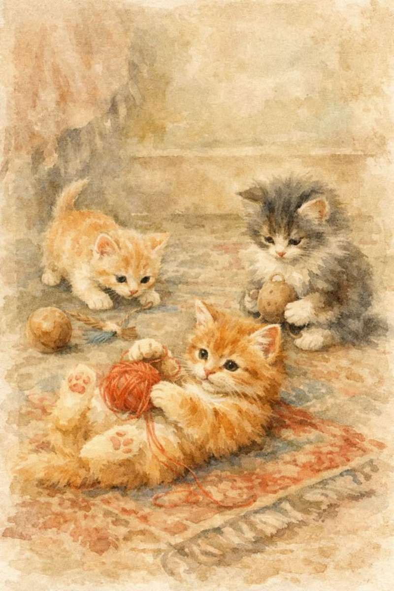 kattungar leker på mattan Pussel online